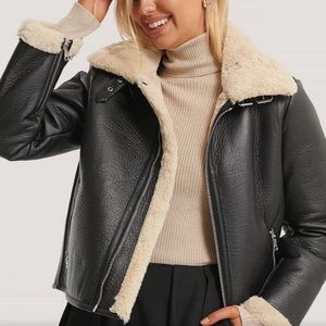 NA-KD Aviator Sherpa PU Leather Short Jacket